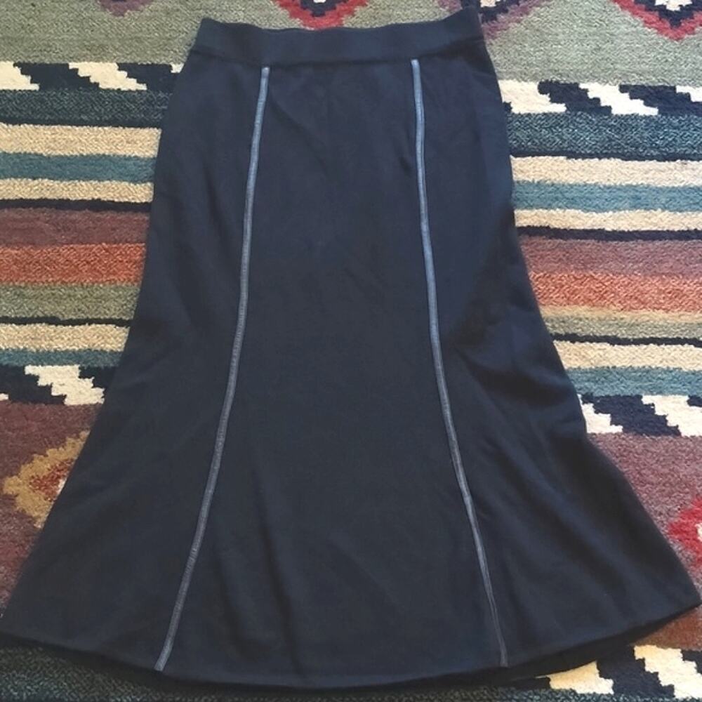 Dana Buchman NEW 100% Merino Wool & Leather Black Midi A Line Sweater Skirt S
